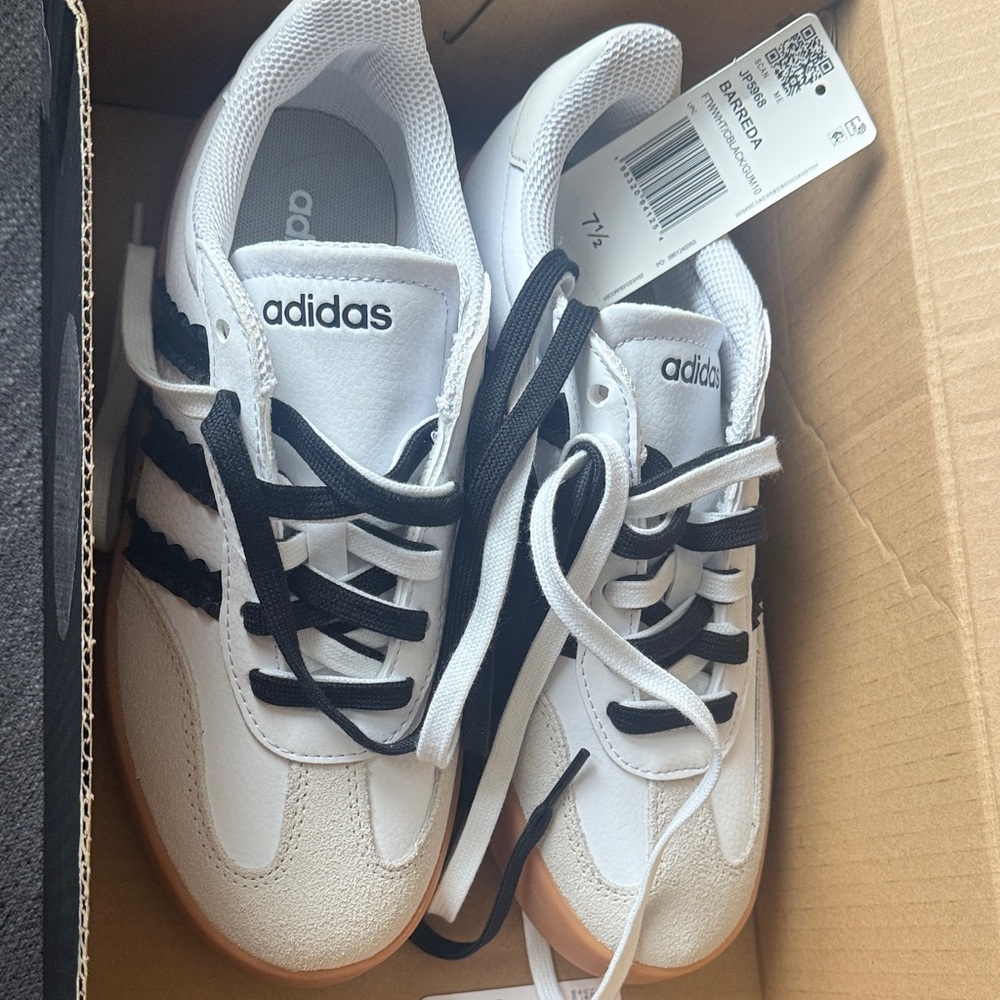 adidas Barreda White and Black Sneakers with Gum Sole - Picture 2 of 3
